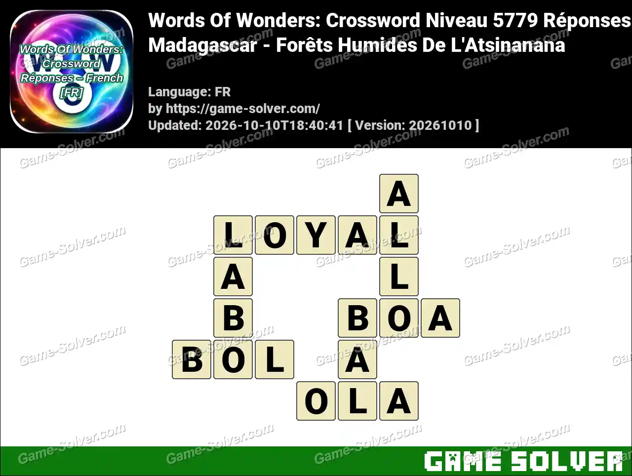 Words Of Wonders: Crossword Niveau 5779 Réponses – Madagascar – Forêts Humides De L’Atsinanana